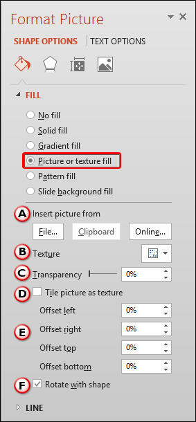 Advanced picture fill options within the Format Picture Task Pane Advanced picture fill options within the Format Picture Task Pane