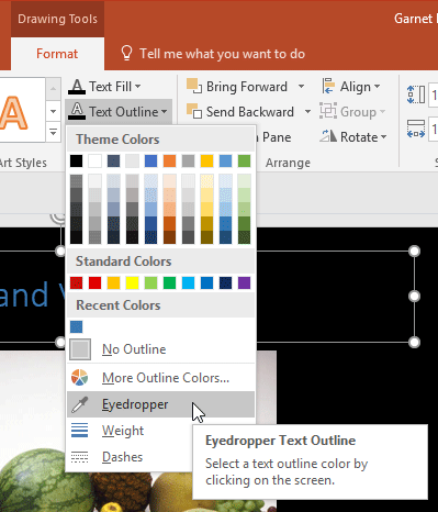 Text Outline drop-down gallery Text Outline drop-down gallery