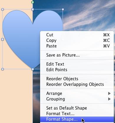 Format Shape option selected Format Shape option selected