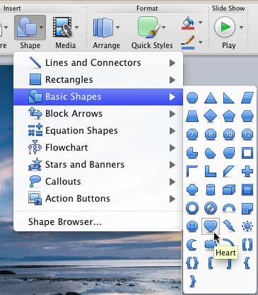 Shape gallery in PowerPoint 2011 Shape gallery in PowerPoint 2011