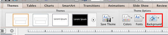 Background button within the Themes tab Background button within the Themes tab