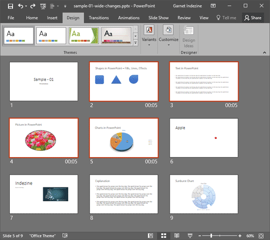 Some slides selected in Slide Sorter view