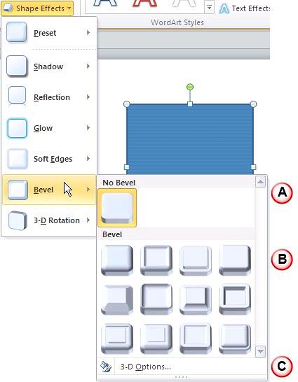 Bevel Options within the Shape Effects gallery