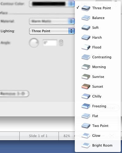 Lighting drop-down list