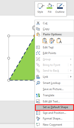 Set as Default Shape option to be selected Set as Default Shape option to be selected