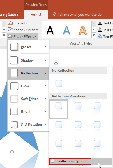 Reflection Options within the Reflection sub-gallery