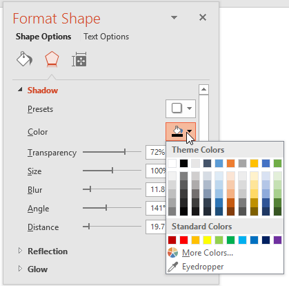 Shadow color options