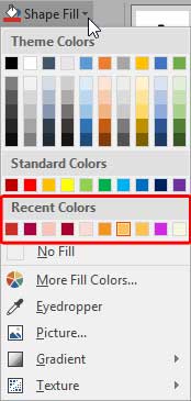Picked colors under Recent Colors section Picked colors under Recent Colors section