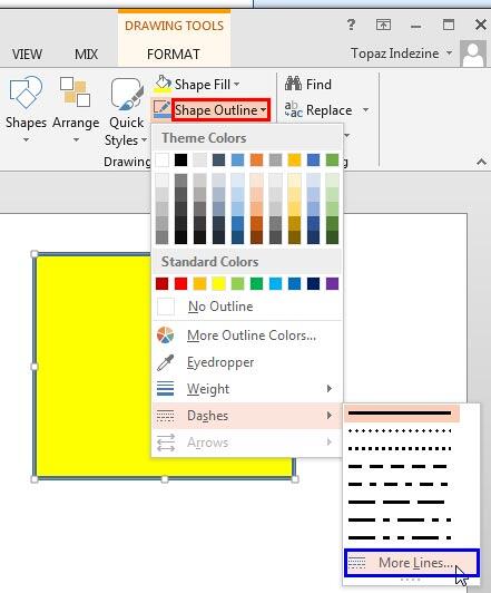Shape Outline drop-down gallery