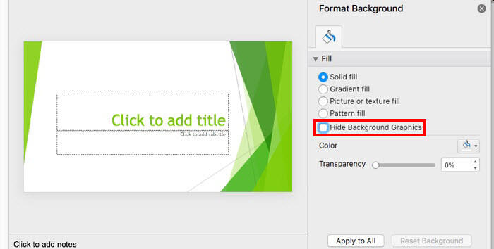 Slide background with Hide Background Graphics check-box deselected