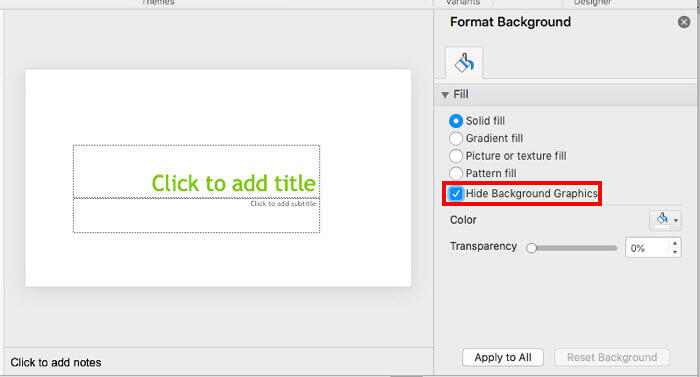 Slide background with Hide Background Graphics check-box selected