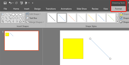Drawing Tools Format tab of the Ribbon
