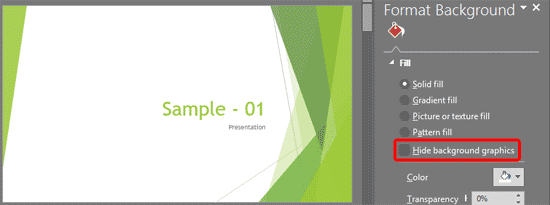 Slide background with Hide Background Graphics check-box deselected