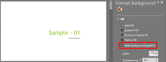 Slide background with Hide Background Graphics check-box selected