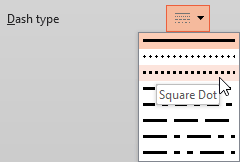 Dash types in the Format Shape Task Pane Dash types in the Format Shape Task Pane
