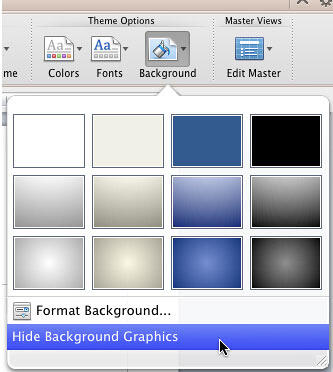Hide Background Graphics option within the Background drop-down gallery Hide Background Graphics option within the Background drop-down gallery