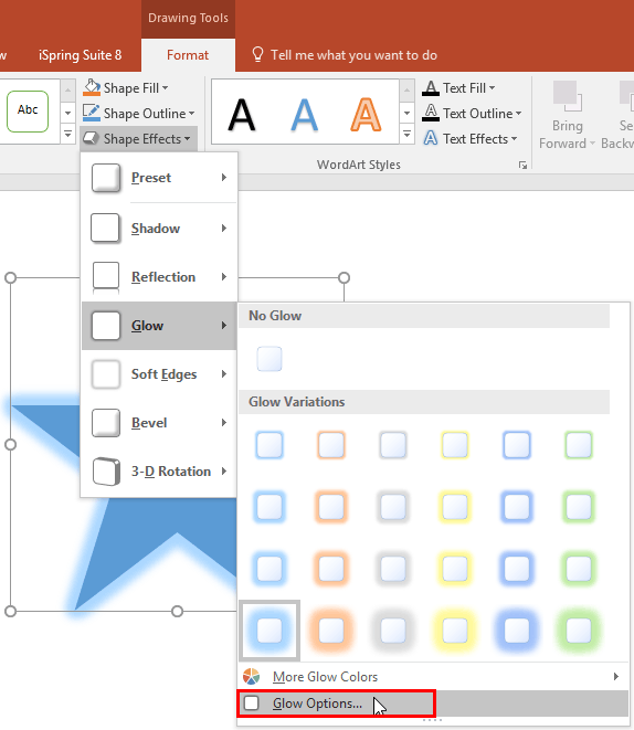 Glow Options within the Glow sub-gallery