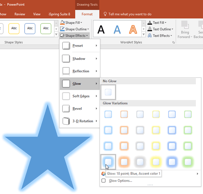 Shape showing the live preview of the Glow effect