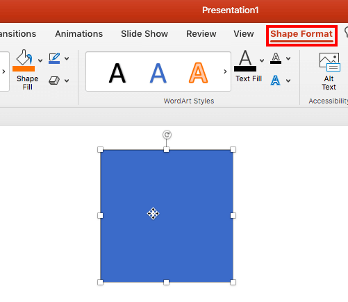 Shape Format tab of the Ribbon