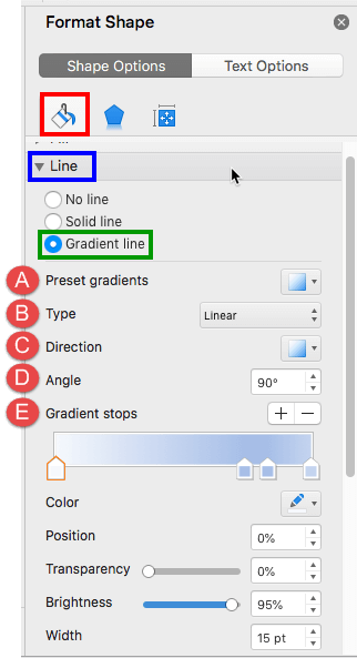 Gradient Line option within Format Shape Task Pane
