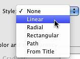 Style drop-down list within Gradient tab Style drop-down list within Gradient tab
