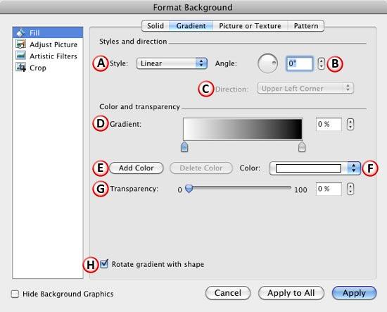 Gradient style selected for the slide background Gradient style selected for the slide background