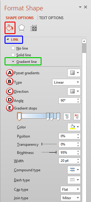 Gradient Line option within Format Shape Task Pane