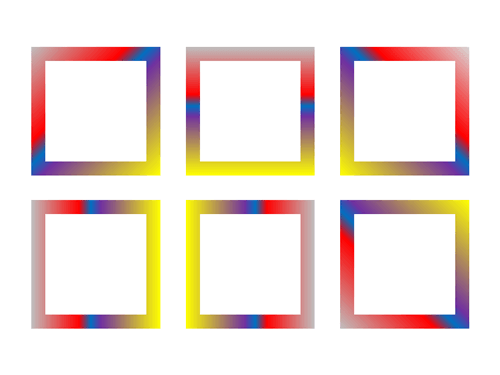 Shapes with linear gradient outlines rotated to different angle values
