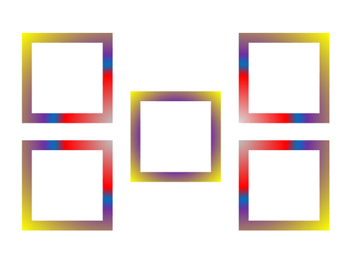 Shapes with radial gradient outlines centered from different positions