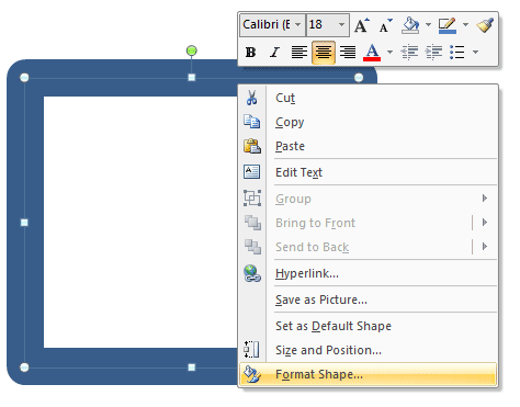 Format Shape option to be selected