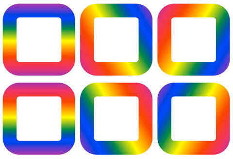 Shapes with linear gradient outlines rotated to different angle values