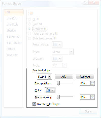 Gradient Stop options in the Format Shape dialog box