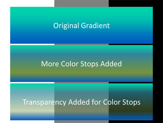 Add colors and transparency to your gradient stops Add colors and transparency to your gradient stops
