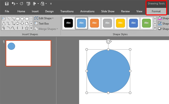 Drawing Tools Format tab of the Ribbon
