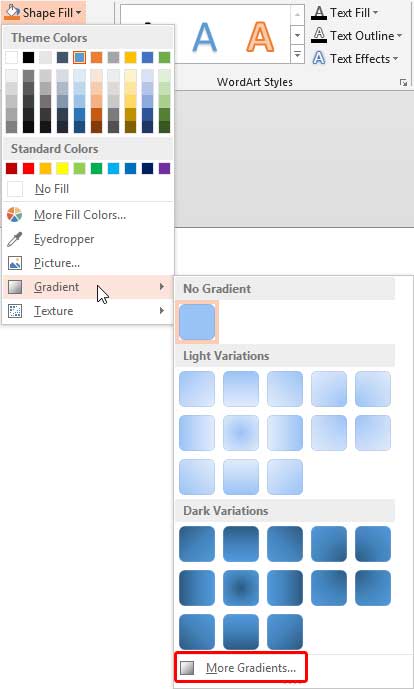 More Gradients option within the Gradient sub-gallery More Gradients option within the Gradient sub-gallery