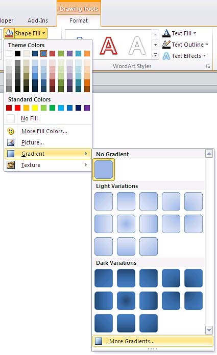 Shape Fill gallery Shape Fill gallery