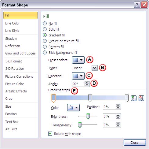 Format Shape dialog box Format Shape dialog box