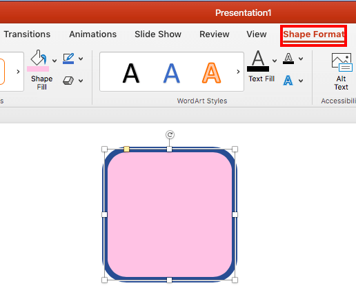 Shape Format tab of the Ribbon