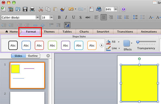 Format tab of the Ribbon Format tab of the Ribbon