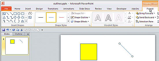 Drawing Tools Format tab of the Ribbon Drawing Tools Format tab of the Ribbon