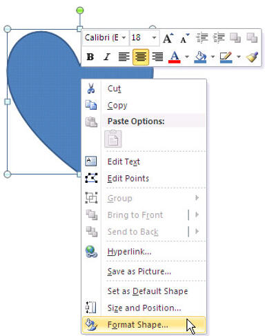 Fomat Shape option selected in the context menu Fomat Shape option selected in the context menu