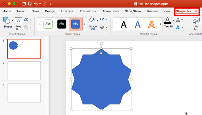 Shape Format tab of the Ribbon Shape Format tab of the Ribbon