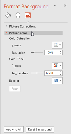Picture Color within Format Background Task Pane