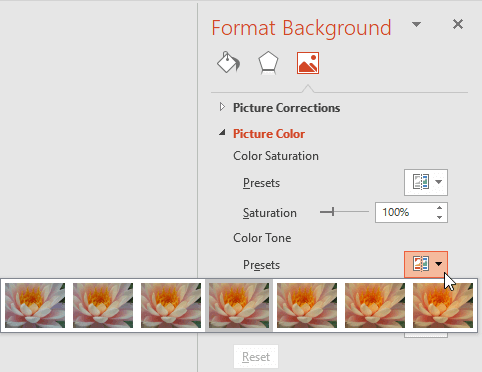 Color Tone Presets drop-down gallery
