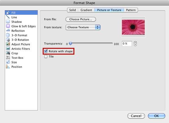 Picture fill chosen for the selected shape