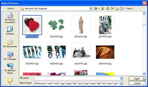 Select picture dialog box Select picture dialog box