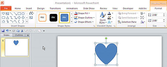 Drawing Tools Format tab of the Ribbon