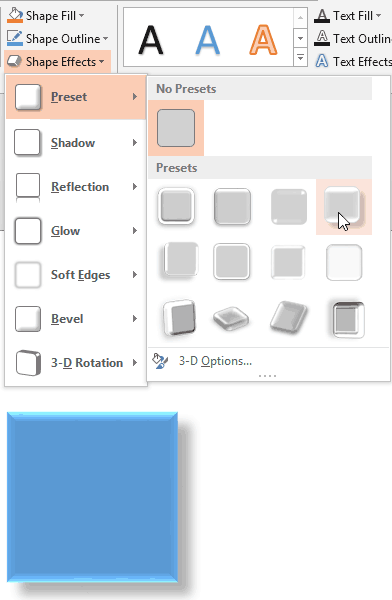 Shape with applied Preset effect Shape with applied Preset effect