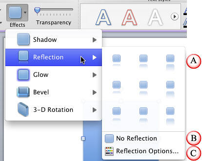 Reflection sub-gallery within Effects gallery