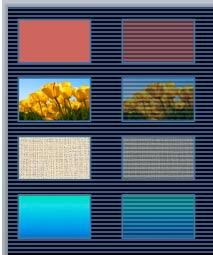 Original shapes and their semi-transparent counterparts, from top to bottom: solid color, picture, texture, and gradient Original shapes and their semi-transparent counterparts, from top to bottom: solid color, picture, texture, and gradient